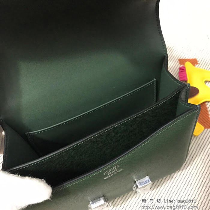 HERMES愛馬仕 H空姐包 進口原廠EP皮 頂級蜜蠟製作 街拍必備單品 祖母綠金銀 單肩斜挎包  Ama1559